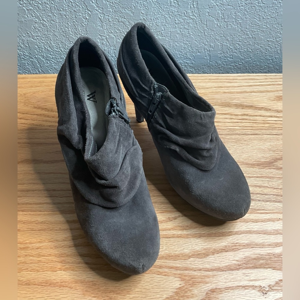 Worthington Soft Leather High Heel Booties 8M Charcoal Gray zipper